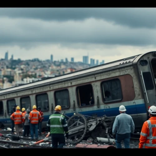 Emergency responders at the spain train crash site, highlighting the scene's urgency and destruction.