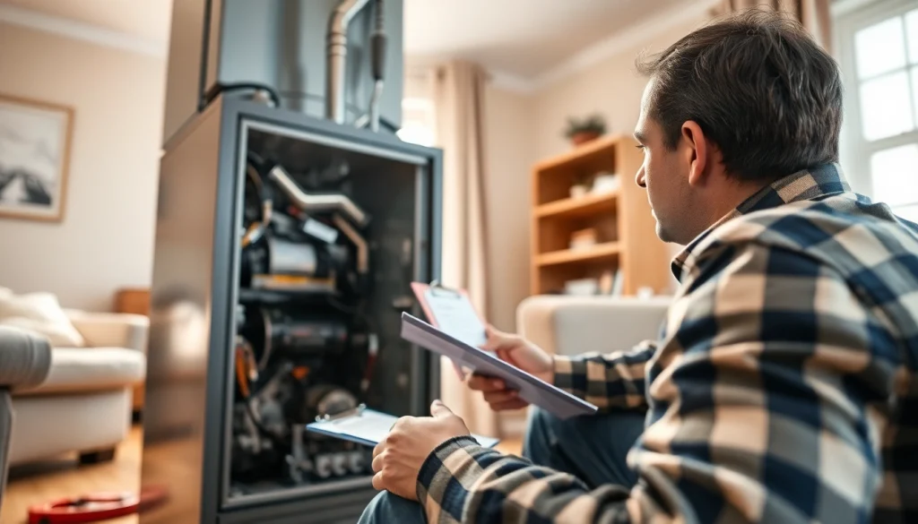 Skilled technician conducting furnace maintenance services with tools and equipment.