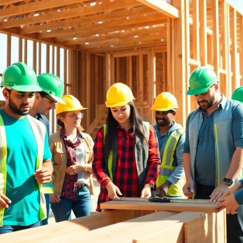 Engaged trainees participating in construction training, learning practical skills on site.