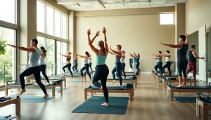 モダンなピラティススタジオで、ピラティス おすすめ テクニックと仲間意識を示す参加者たち