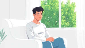 An individual exhibiting anxiety symptoms in a calm environment, illustrating emotional struggle.