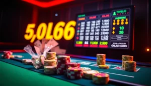 Nikmati permainan togel online yang mendebarkan dalam suasana kasino mewah dengan meja-meja yang berwarna cerah dan visual kemenangan yang memukau.