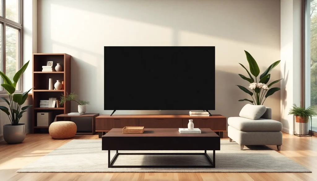 Telewizor 65 cali w nowoczesnym salonie, idealny do komfortowej rozrywki.