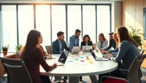 Brightet team collaborating in a modern office with laptops and natural light.