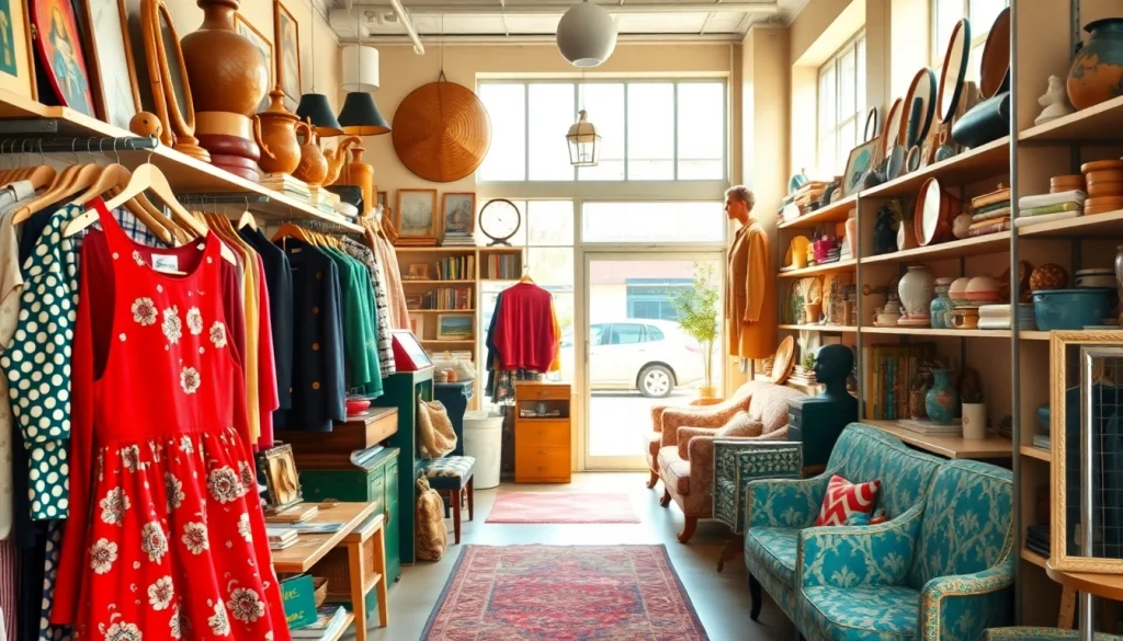 Shop at a thrift store Copenhagen featuring unique vintage clothing and decor items.