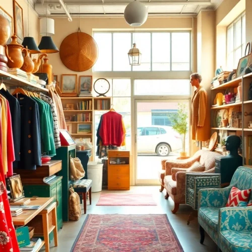 Shop at a thrift store Copenhagen featuring unique vintage clothing and decor items.