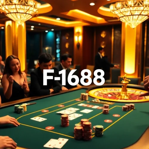 Players enjoying a thrilling game at Nhà cái F168's luxurious poker table in a vibrant casino setting.