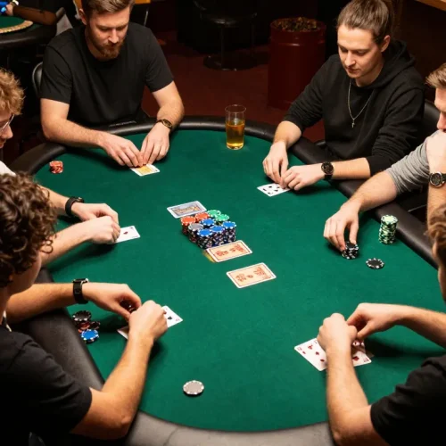 N188 players engaged in an exciting poker game, showcasing strategic gameplay and vibrant atmosphere