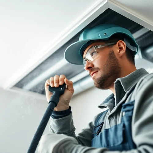 HVAC Cleaning with a professional technician ensuring clean indoor air quality.