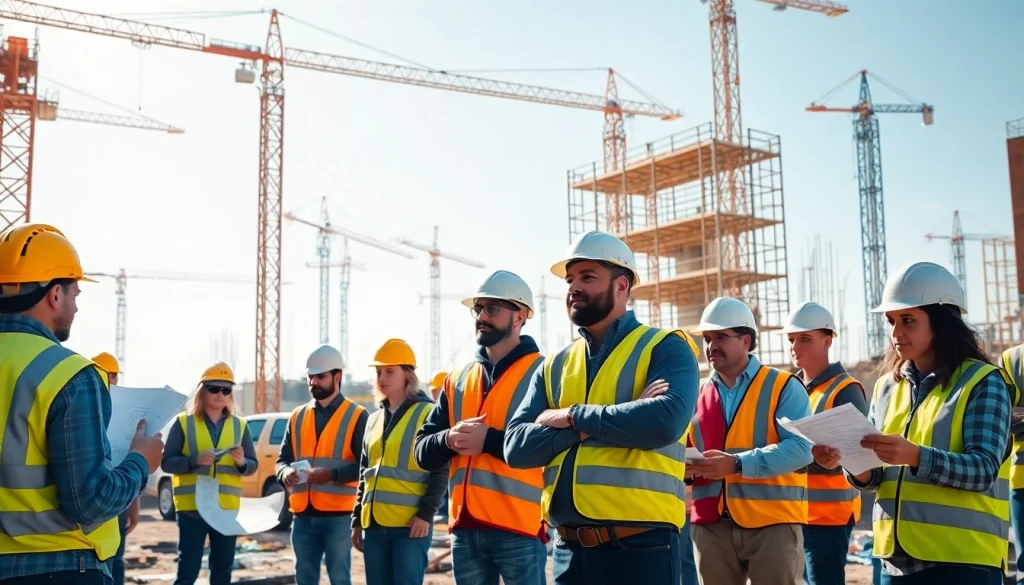 Workers engaging in construction workforce training on an active site, emphasizing safety and skill development.