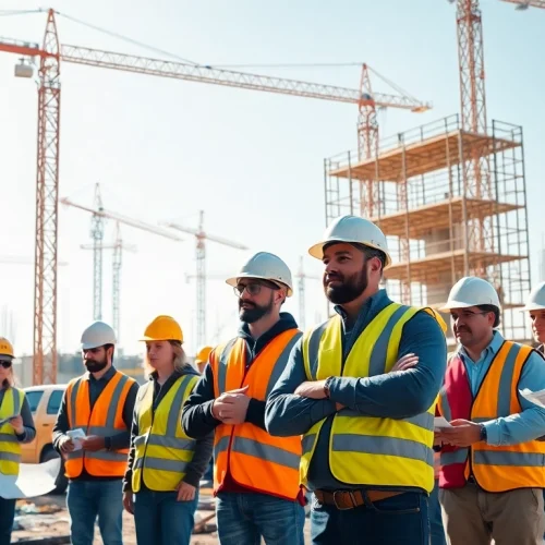 Workers engaging in construction workforce training on an active site, emphasizing safety and skill development.