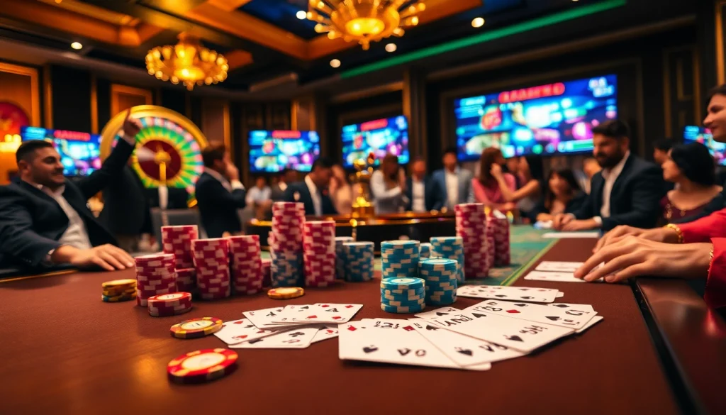 Adegan kasino yang menarik menampilkan kegembiraan di jmacdonaldphoto.com dengan para pemain yang bersemangat di meja roulette.