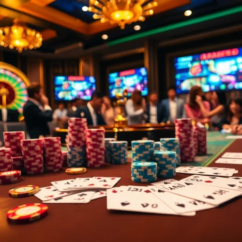 Adegan kasino yang menarik menampilkan kegembiraan di jmacdonaldphoto.com dengan para pemain yang bersemangat di meja roulette.