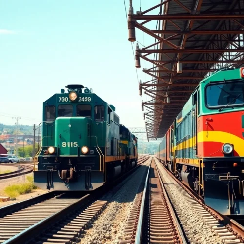 Explore innovative north american rail solutions with a vibrant freight train in action.