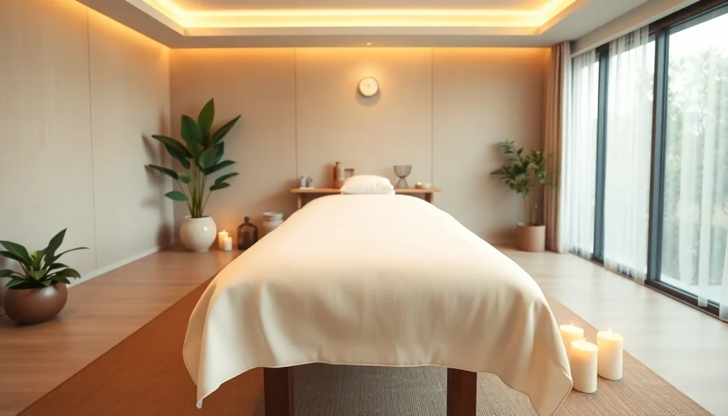 수원출장마사지용 편안한 설치 구성: 마사지 테이블, 차분한 양초, 고요한 분위기의 인테리어가 특징입니다.