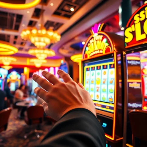 Memenangkan slot jackpot yang megah di mesin slot yang glamor dan cerah di kasino.