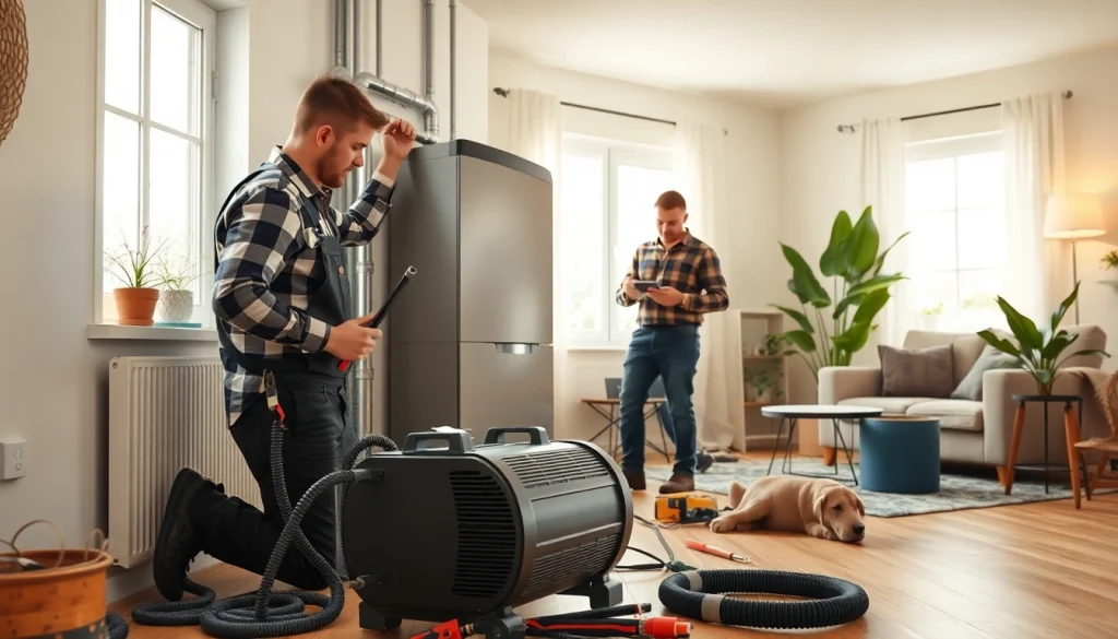 People discussing financing for heating options at a home installation.