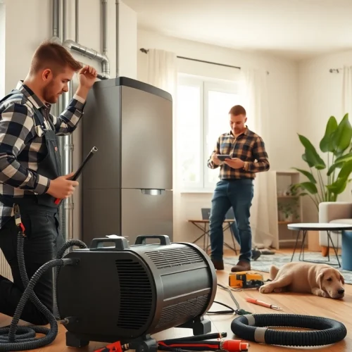 People discussing financing for heating options at a home installation.