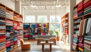 Bekijk stoffen webshop nederland met een kleurrijk interieur en uitnodigende textielstalen.