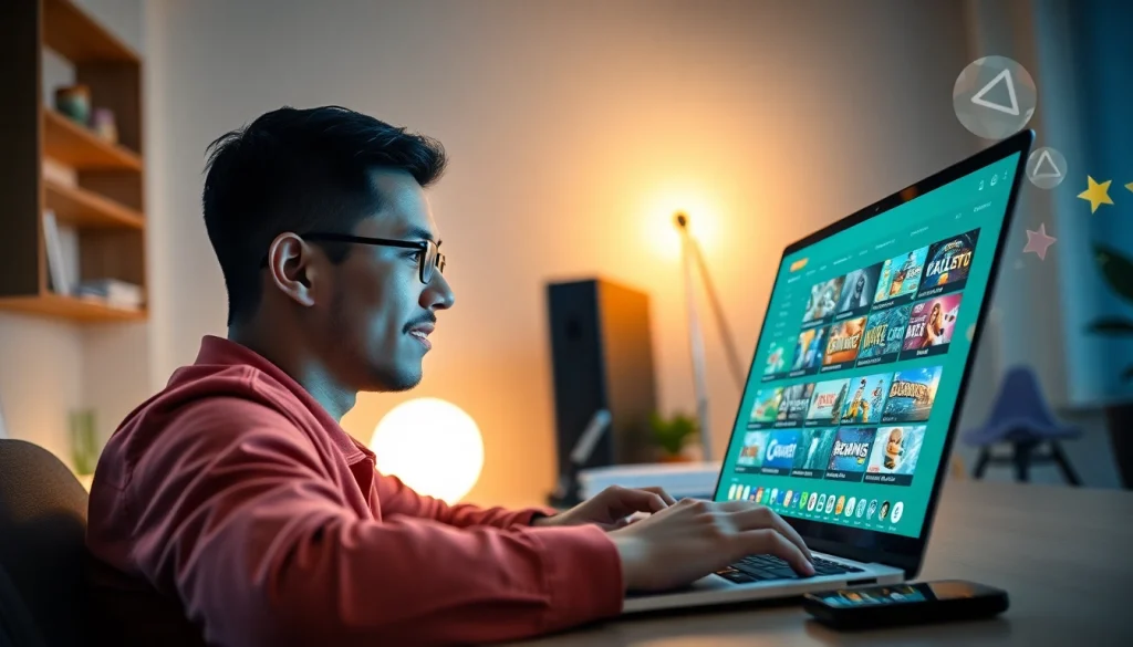 MM88 user enjoying a seamless online gaming experience on a laptop in a cozy office setting.