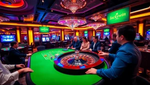 Experience the excitement at Luckywin tel with vibrant casino tables and dynamic players.