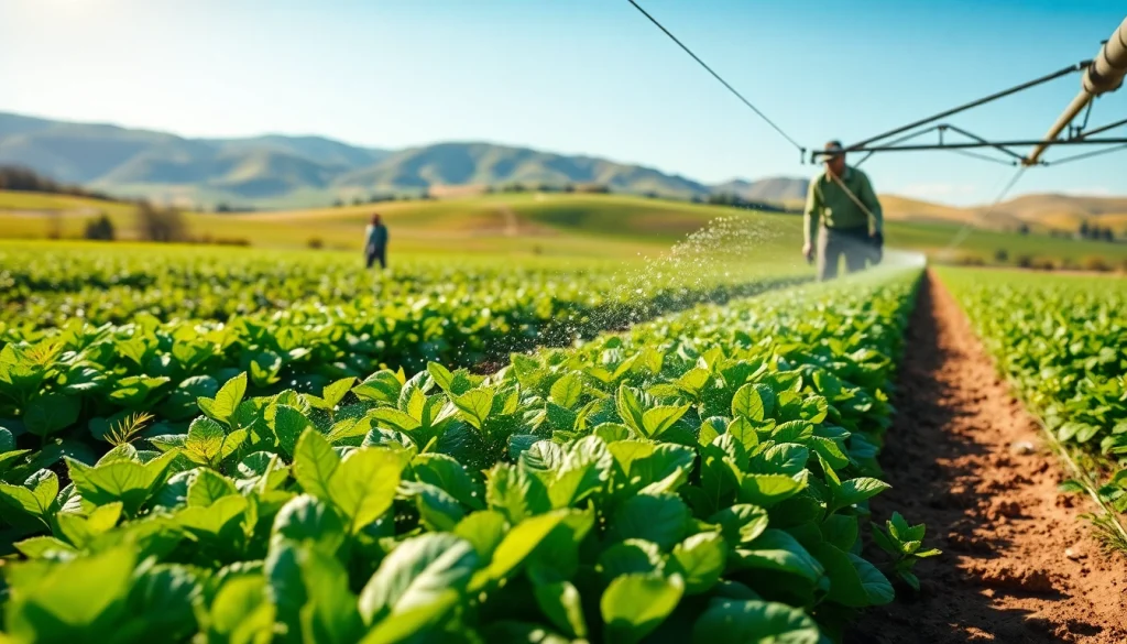 Efficient land irrigation techniques showcased in a vibrant agricultural setting.