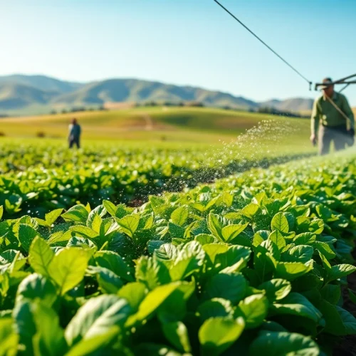 Efficient land irrigation techniques showcased in a vibrant agricultural setting.