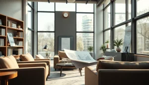 Architekt wnętrz online doradza w nowoczesnym przestronnym biurze.