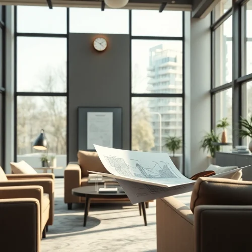Architekt wnętrz online doradza w nowoczesnym przestronnym biurze.