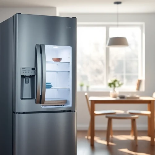 A stylish Refrigerator set in a contemporary kitchen with a smooth finish and inviting ambiance.