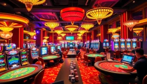KJC branded casino scene showcasing exciting gaming options and vibrant atmosphere for gamblers.