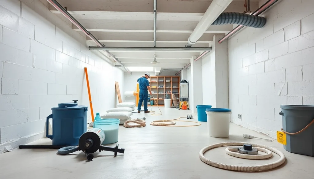 Crawl Space Restoration showcasing professionals applying waterproofing measures in a bright workspace.