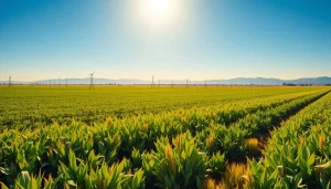 Land irrigation system efficiently nourishes crops in a vibrant agricultural landscape.