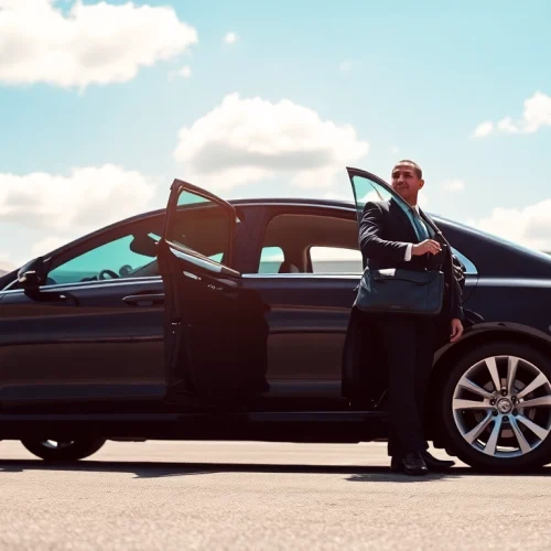 Experience reliable Teterboro car service with an elegant black sedan awaiting at the airport.