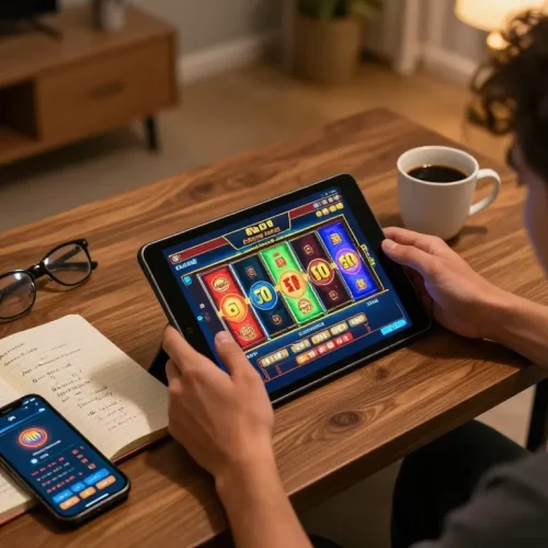 Engaging with the apk slot bet 50 perak deposit 5000 interface, showcasing dynamic online gaming strategy and cozy atmosphere.