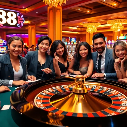 Players enjoying a thrilling game at UU88 casino, showcasing excitement and luxury.