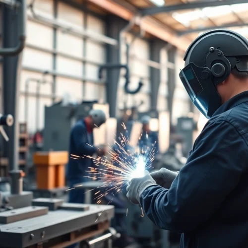 Metal manufacturer Edmonton showcasing skilled fabrication in a vibrant workspace.