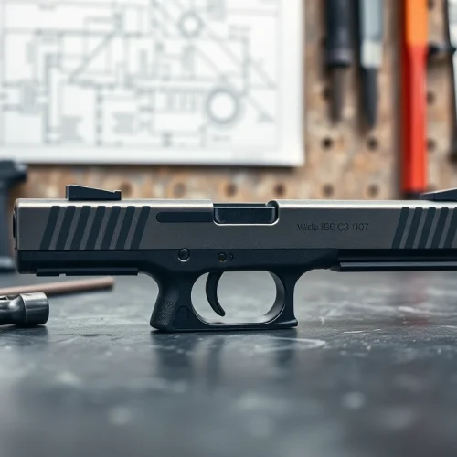 Showcasing glock 43x slide highlighting its precise craftsmanship and sleek finish.