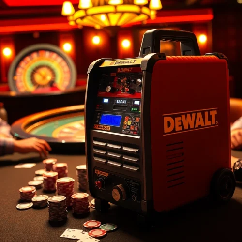 DeWalt welding machine enhances the excitement at a poker game table with vibrant colors.