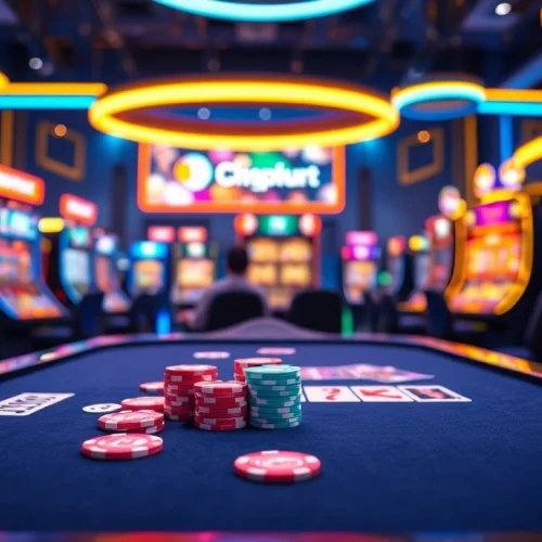 Engaging scene of online casino Uk gaming environment with vibrant colors and a sleek gaming table.