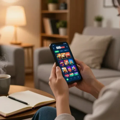 Engaging with the 888now đăng nhập on mobile, showcasing a warm and inviting home setup.