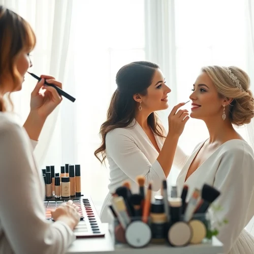 Maryland makeup artist skillfully beautifying a bride before her big day.