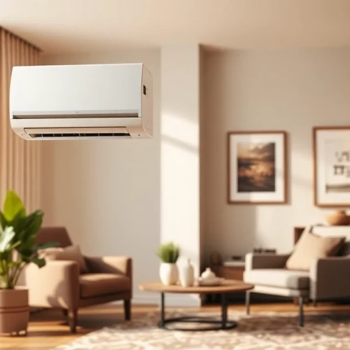 Daikin mini split ac unit showcased in a modern living room setting.