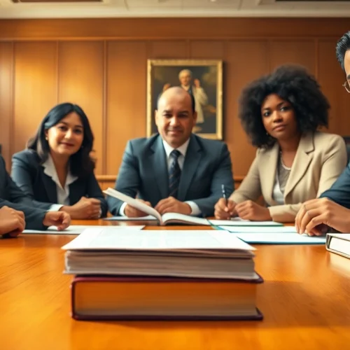 USA attorneys discussing case strategies in a professional courtroom setting.
