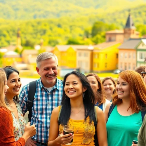 Join a vibrant group on Clarksburg tours, discovering the charm of the town.