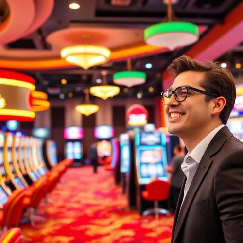 Experience exhilarating gameplay at a Non gamstop Casino Uk surrounded by vibrant slot machines.