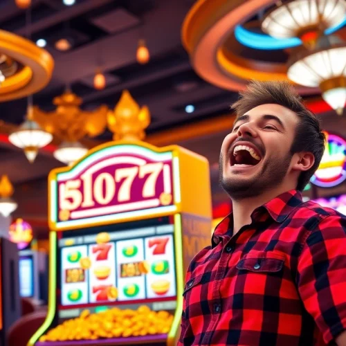 Experience the excitement of winning at slot777 with a colorful casino scene.