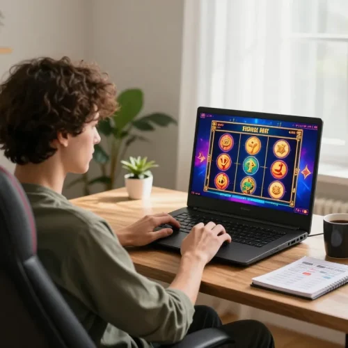 Play kkwin online slots on stylish home setup with gaming strategy notes