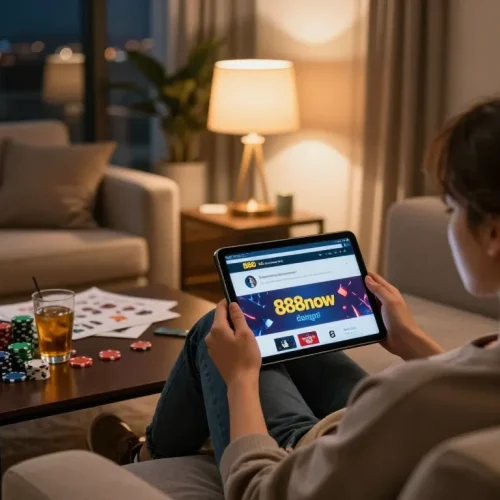 Experience 888now đăng nhập for seamless online gaming in a cozy home setting.