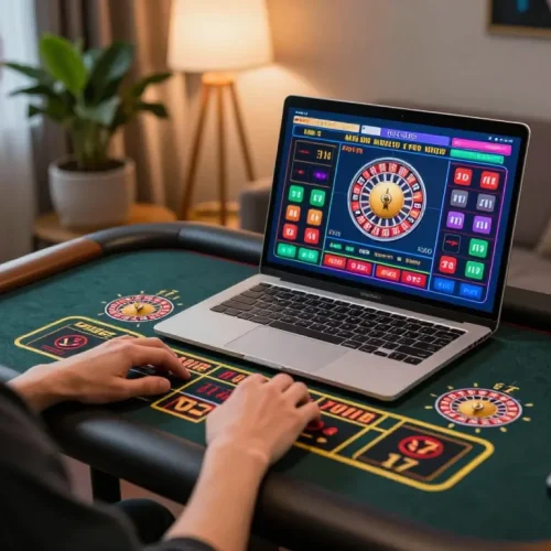 Engaging online gaming experience at uu88 com, featuring live roulette gameplay on a laptop.